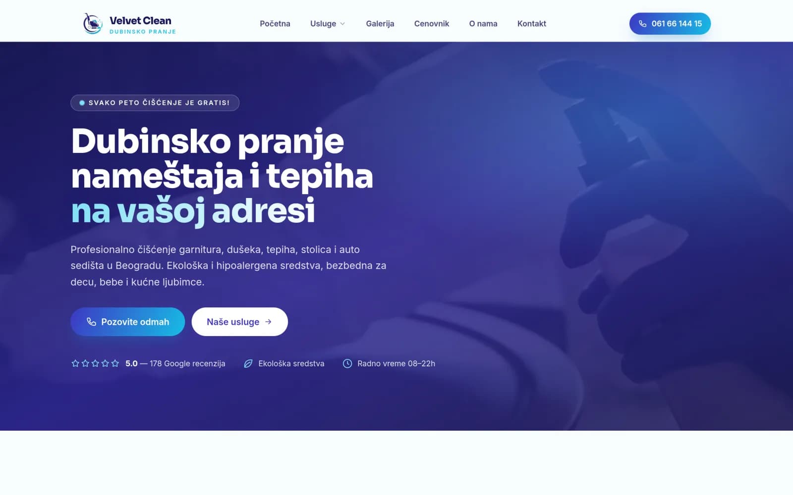 Sajt: Velvet Clean — dubinsko pranje nameštaja i tepiha